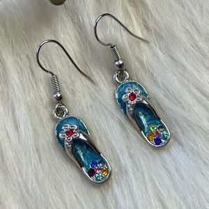 Slipper flip flop silver tone earrings